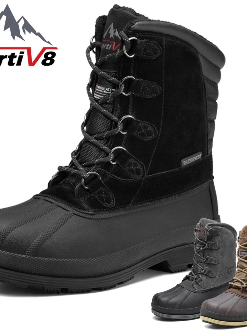 NORTIV 8 Men's Insulated Waterproof Winter Snow Boots Black Size 9